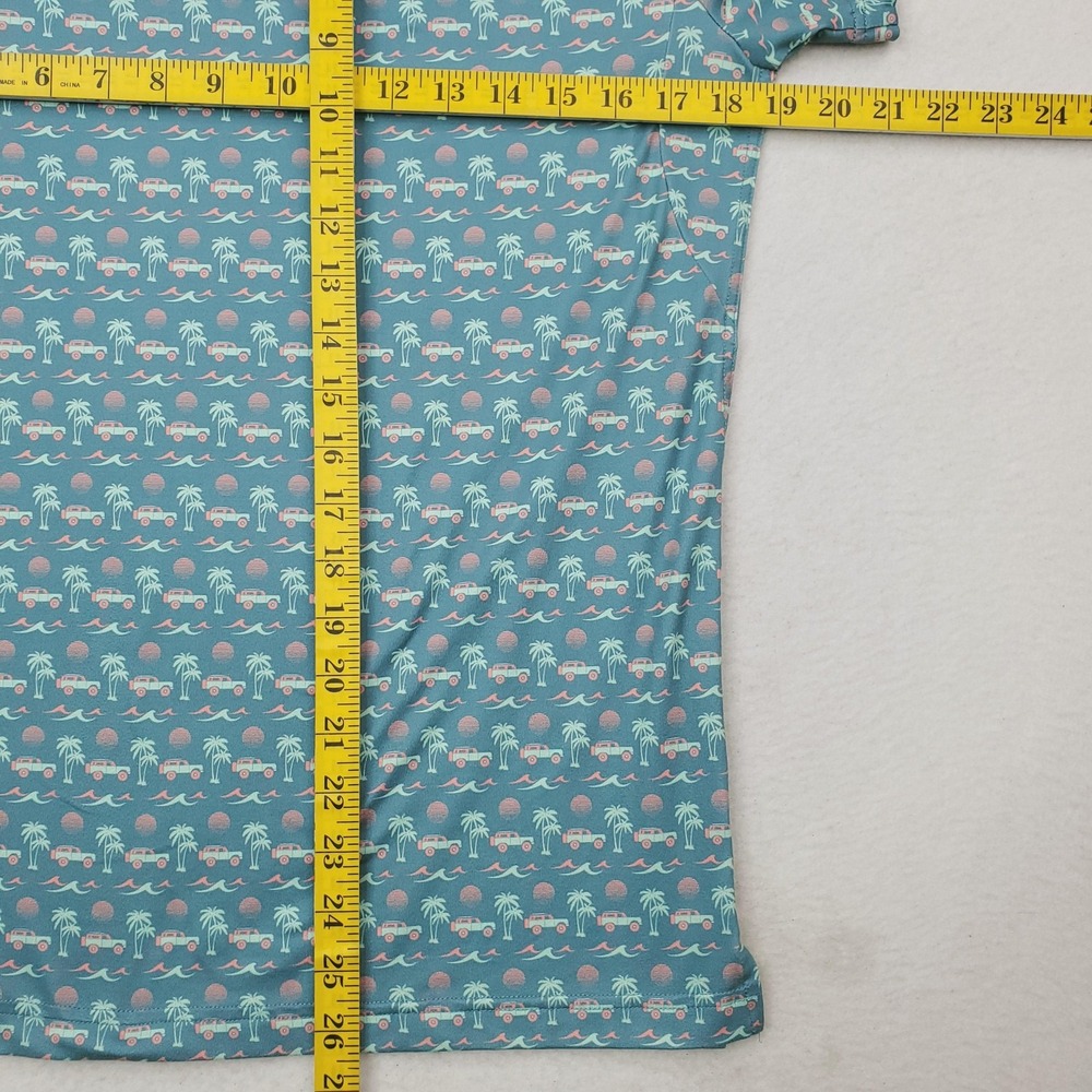 Burlebo Polo Shirt Mens Small Blue Beach Jeep Palm Tree Golf Print Stretch - Picture 9 of 10
